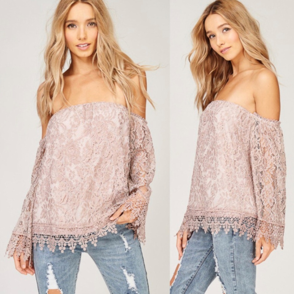 CAYMIE Off Shoulder Lace Top - BLUSH - Picture 3 of 3